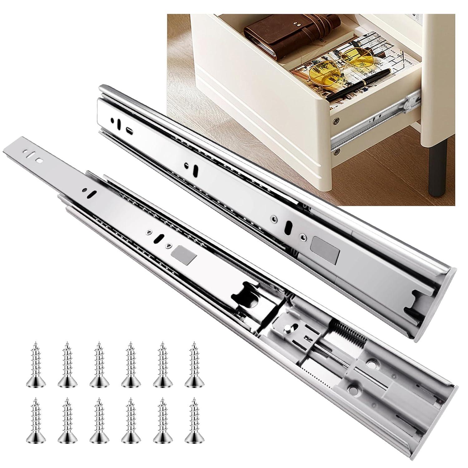 14 inch Drawer Slides 1 Pairs (2pcs) Soft Self Close Full Extension Ball Bearing Drawer Rails Side Mount Metal Dresser Runners for File Cabinet Trash Can Kitchen Wardrobe Glides 14" 100 LB Capacity