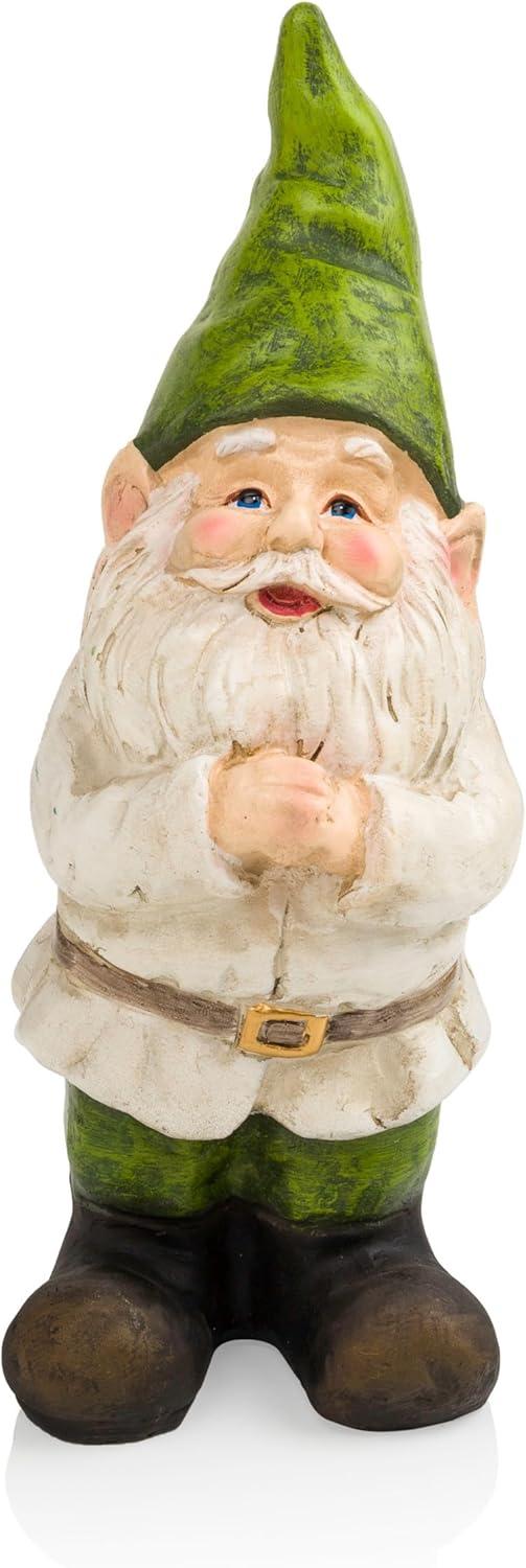 Beige and Green Polyresin Garden Gnome Statue