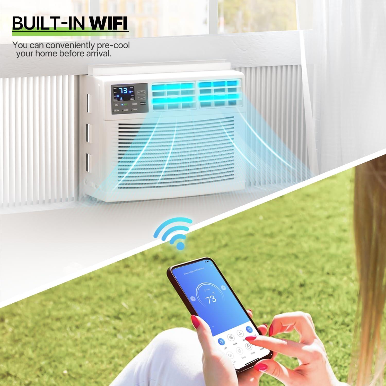 Bring Home Furniture 8000 BTU Smart Window Air Conditioner with WiFi/App Control & Energy Star 24H Scheduling & Remote Included Cools 350 Sq.Ft. for Bedroom Living Room