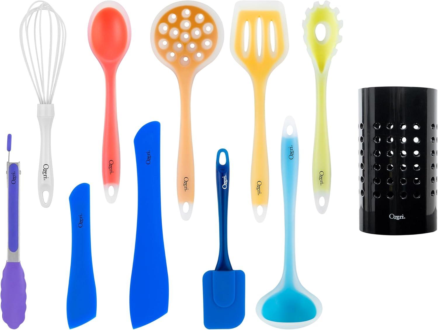 Ozeri 11-Piece Multicolor Silicone Kitchen Utensil Set with Holder