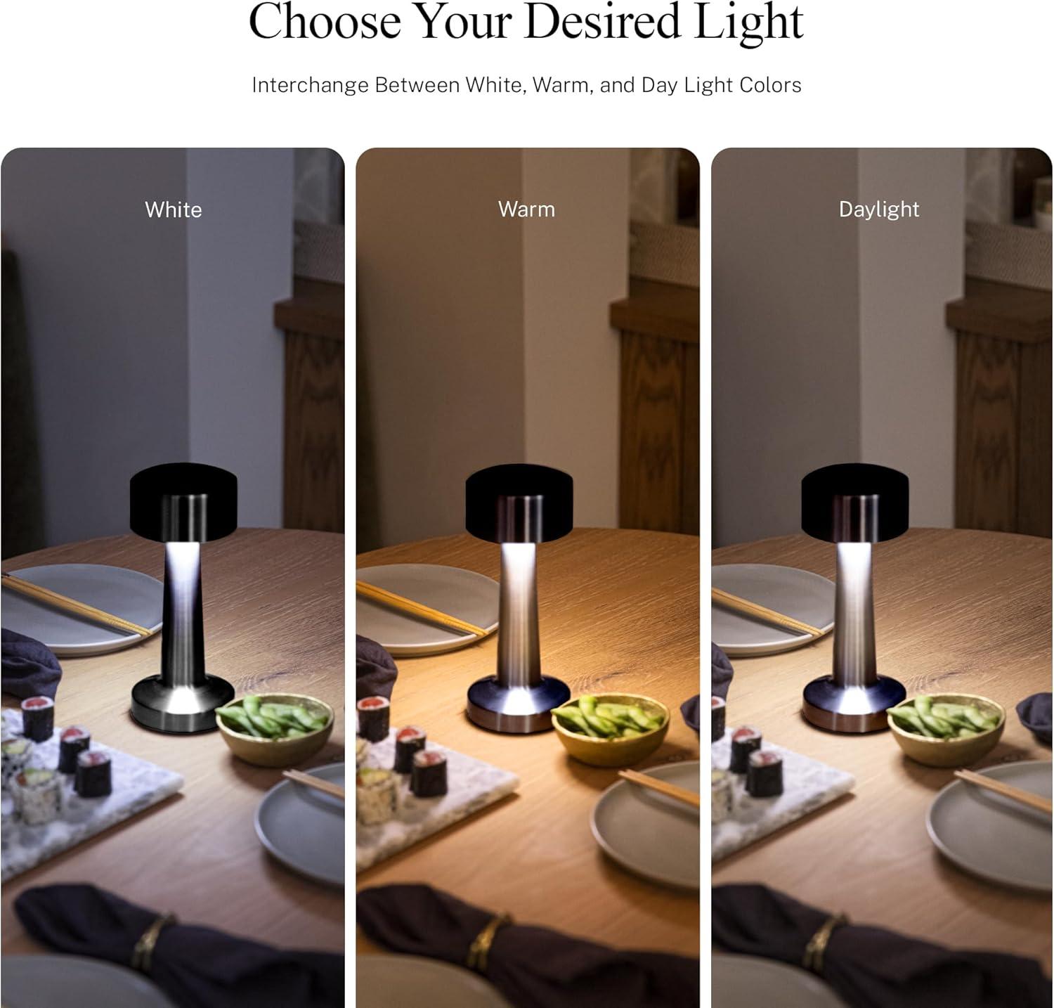 Bell + Howell Chelsea Table Lamp Small Cordless Touch LED Rechargeable Lamp for Bedside Desk Nightstand Midnight Black