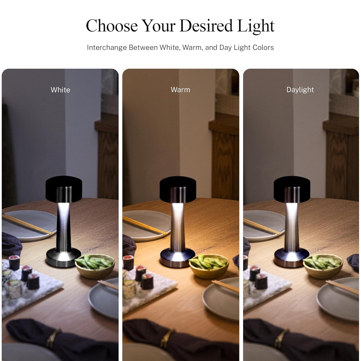 Bell + Howell Chelsea Table Lamp Small Cordless Touch LED Rechargeable Lamp for Bedside Desk Nightstand Midnight Black