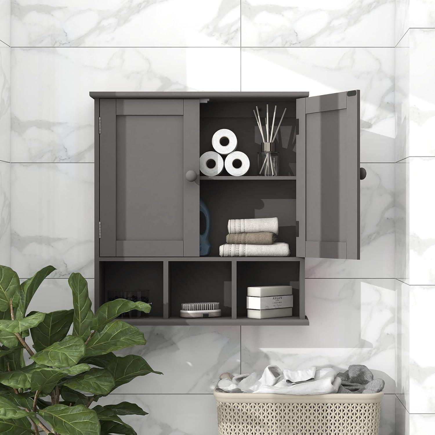 Grey Painted MDF Wall Mounted Bathroom Cabinet with Adjustable Shelves