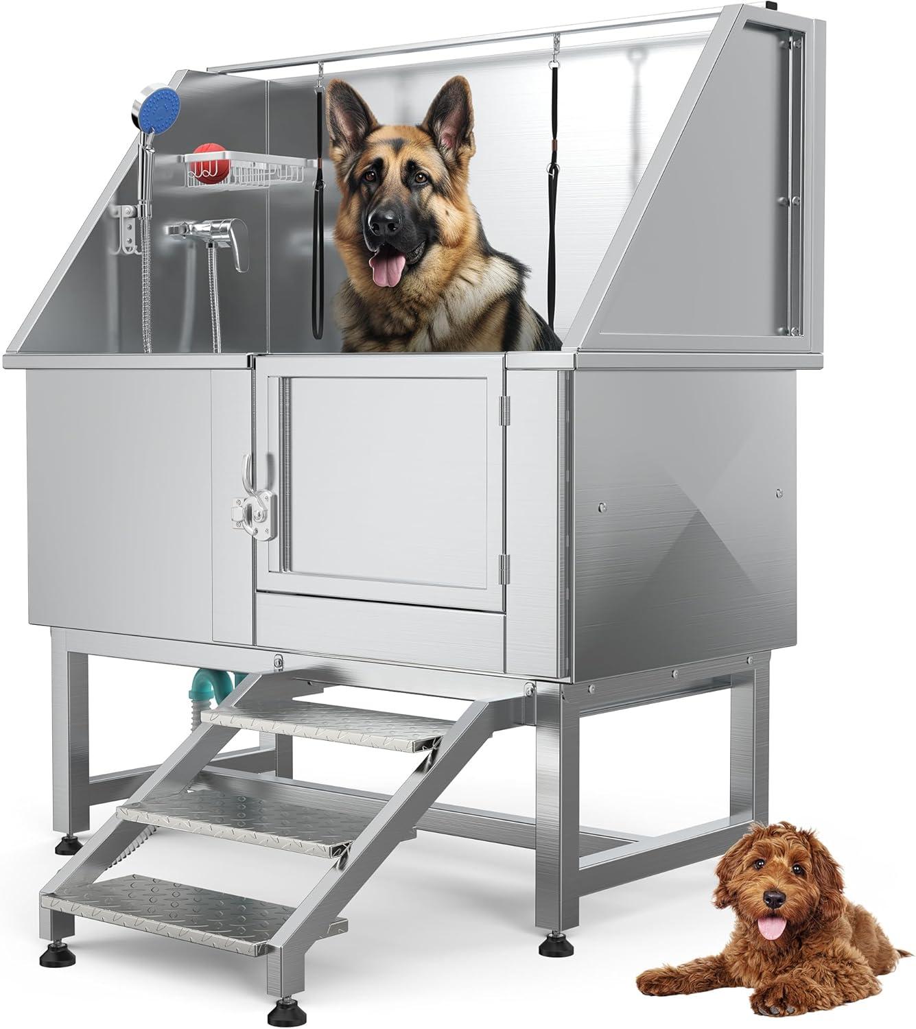 Dog Bathtub, 50 Inch Professional Dog Washing Station with Faucet and Leash, 	Dog Bathing Station for Dogs of All Sizes, 50.2"L x 27.6"W x 60.2"H