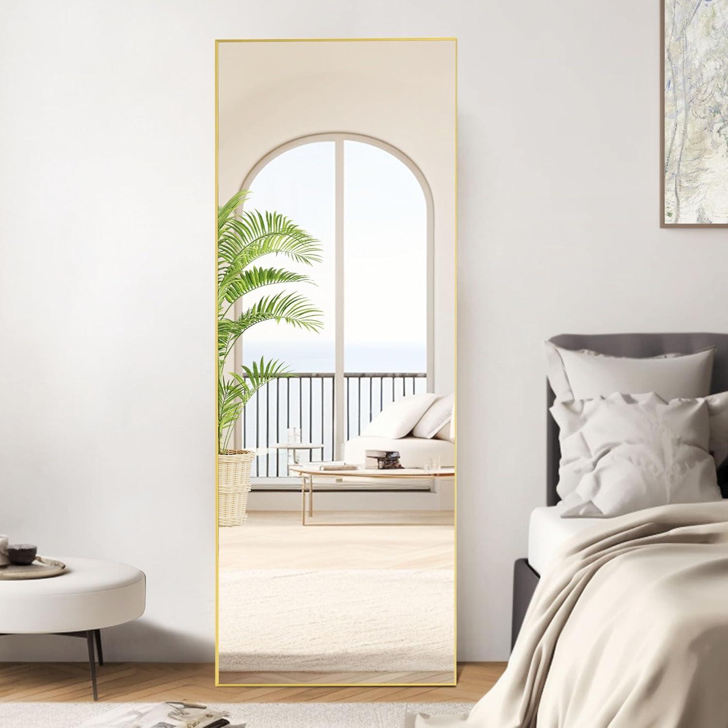 Full Length Mirror 64"x21" for Bedroom, Full Body Mirror with Stand, Hanging or Leaning for Wall, Aluminum Alloy Thin Frame Floor Standing for Living Room, Tall, Black