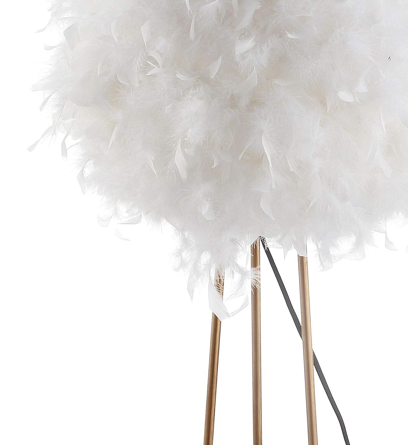 JONATHAN Y JYL9052A Stork 52" Feather Metal LED Floor Lamp, Bohemian, Glam, Modern, Transitional for living room, dinning room, bedroom, office Bulb Included, White/Gold