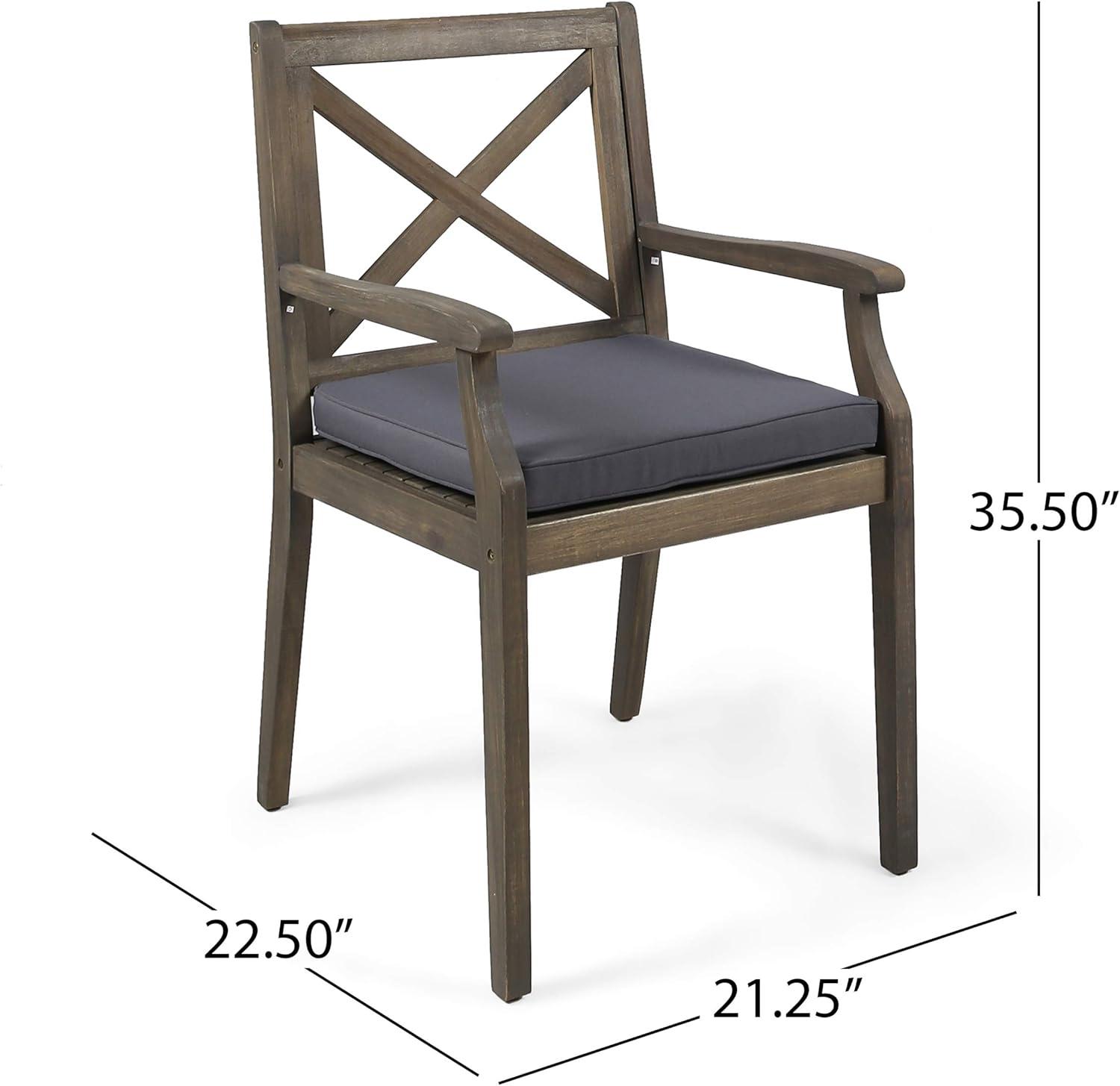 Christopher Knight Home Peter  Outdoor Acacia Wood Dining Chair Set of 2, Grey/Grey Cushion