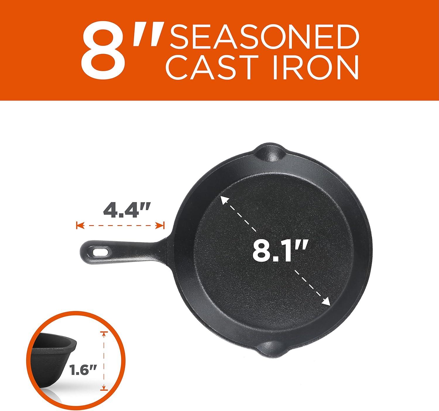 Pre-Seasoned Black Cast Iron 3-Piece Skillet Set