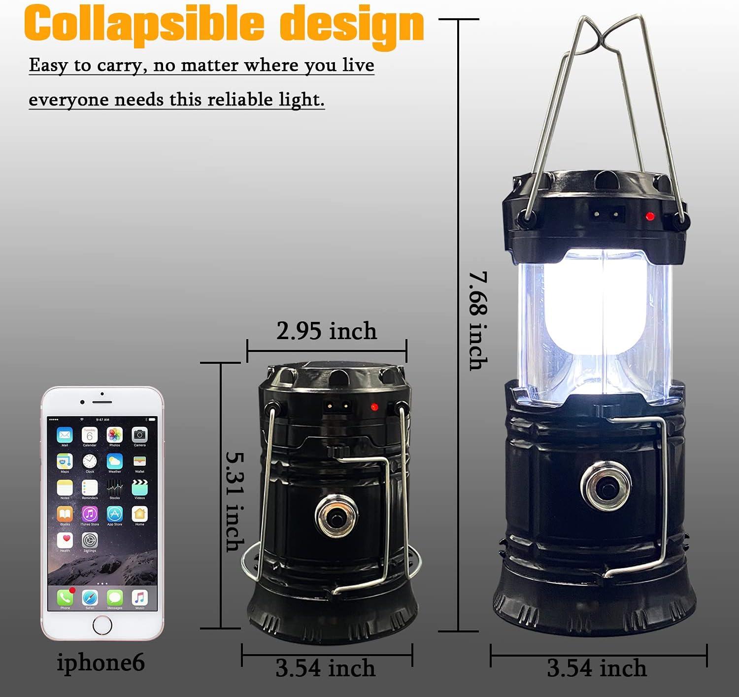 Maison Products 2-Pack Collapsible Camping Lantern Solar USB Rechargeable Portable Lightweight Waterproof LED Flashlight Survival Kits