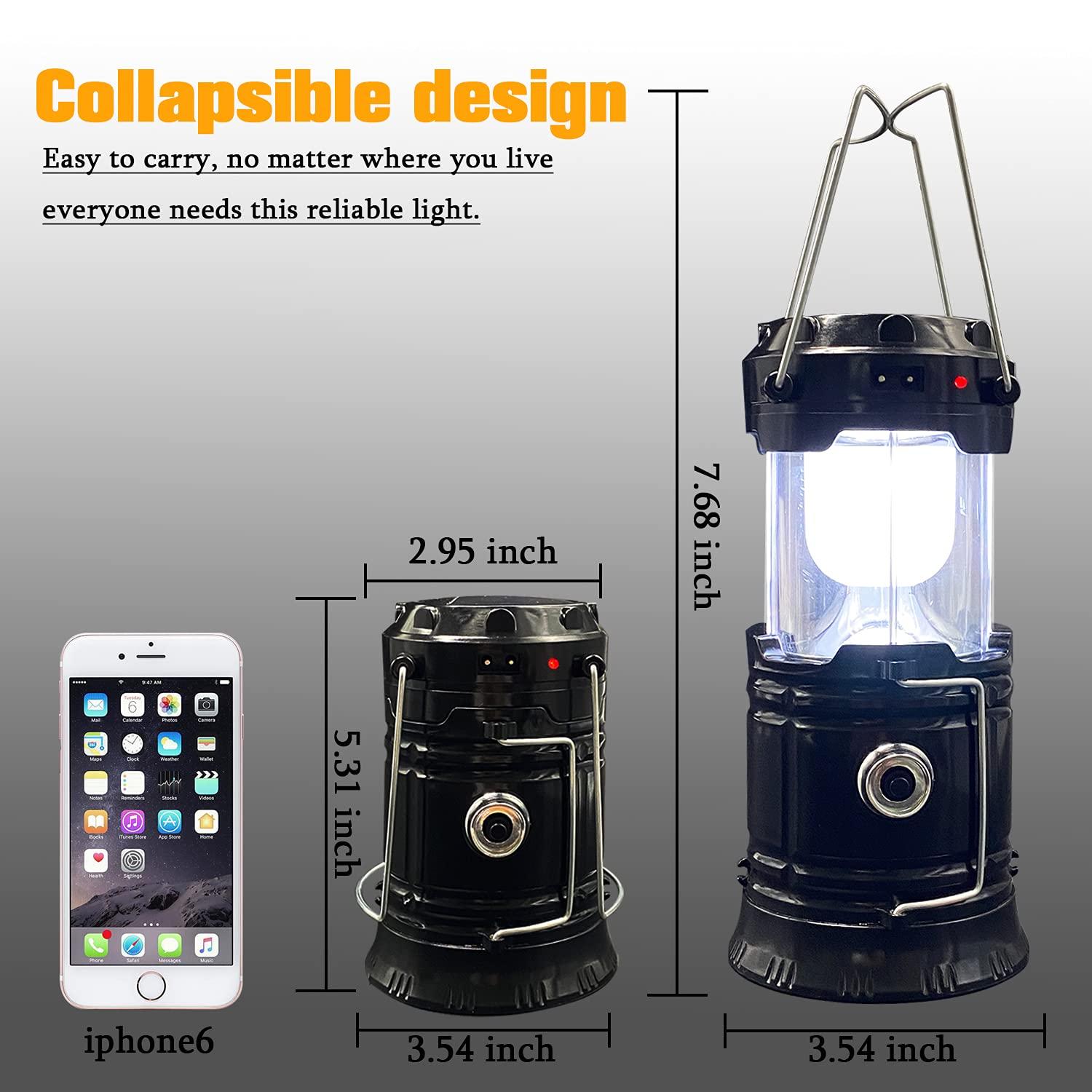 Maison Products 2-Pack Collapsible Camping Lantern Solar USB Rechargeable Portable Lightweight Waterproof LED Flashlight Survival Kits