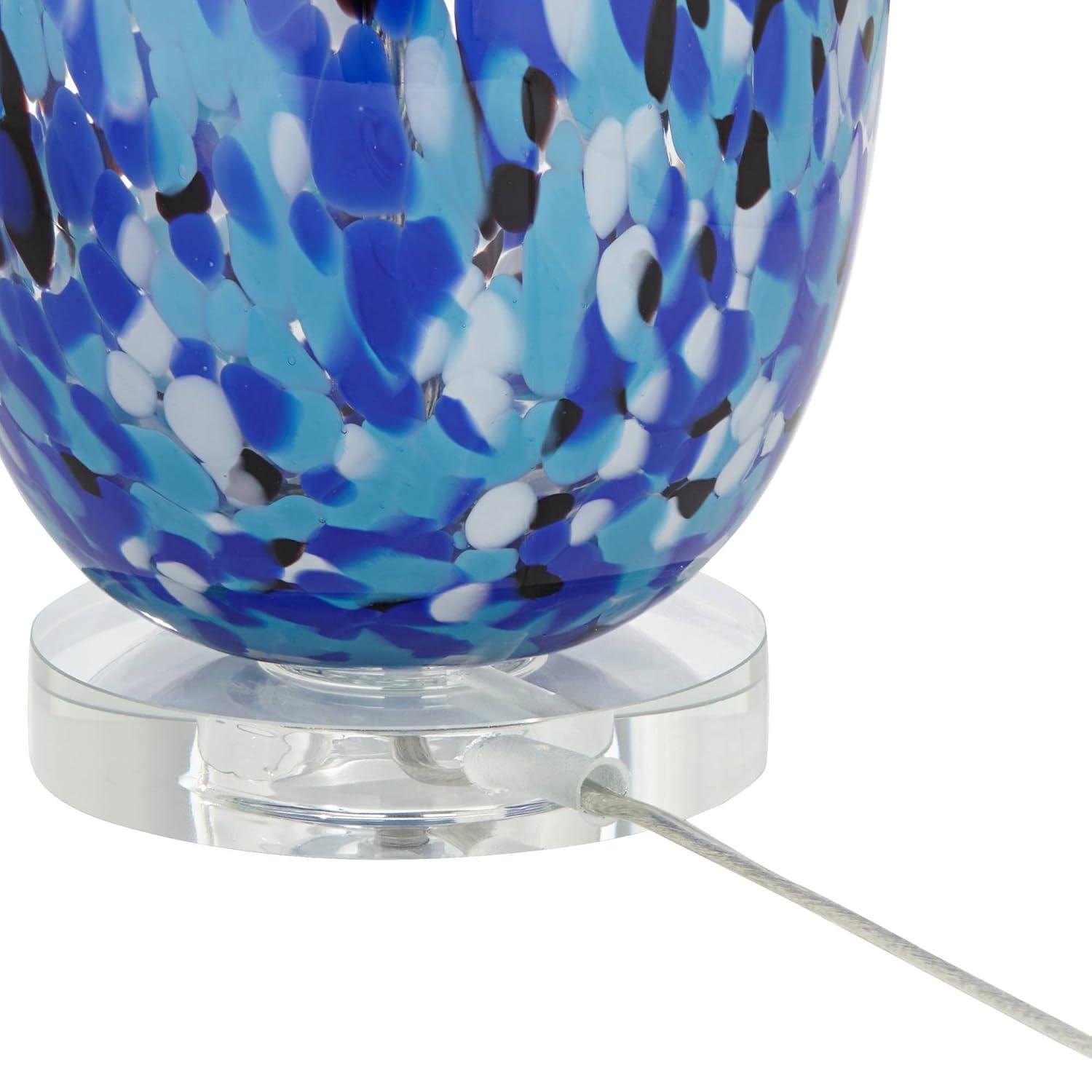 360 Lighting Marnie Modern Coastal Table Lamp 28" Tall Blue Art Glass White Fabric Drum Shade for Bedroom Living Room Bedside Nightstand Office House
