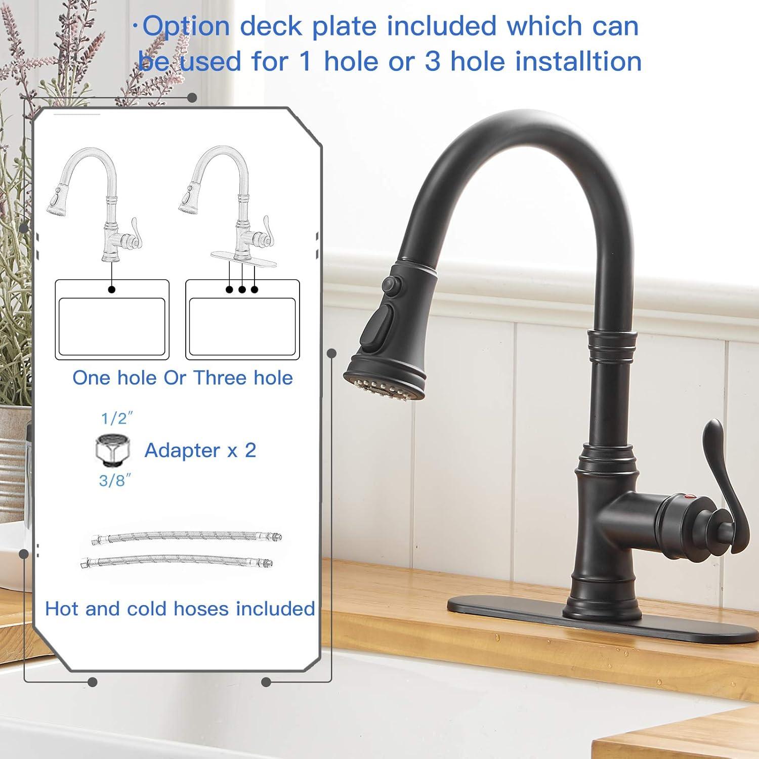 BWE Single-Handle Pull-Down Sprayer 3 Spray High Arc Kitchen Faucet With Deck Plate