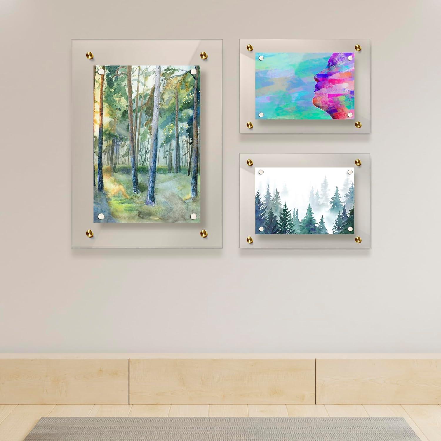 Acrylic Floating Frame 21z27, for Photo up to 18x24 inches - Gold Wall mount standoffs with Magnets