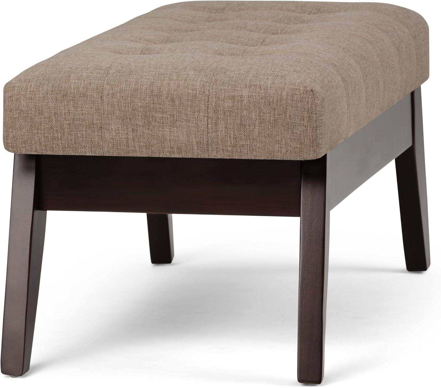 Simpli Home Draper Solid Wood Mid Century Tufted Ottoman Bench In Fawn Brown