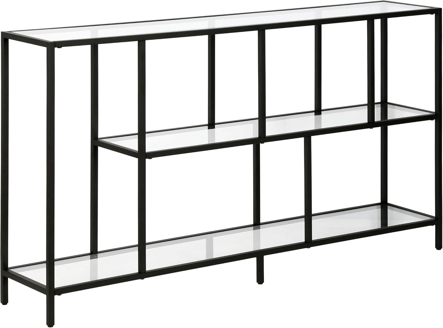 Modern Blackened Bronze 52" Console Table with Glass Shelves