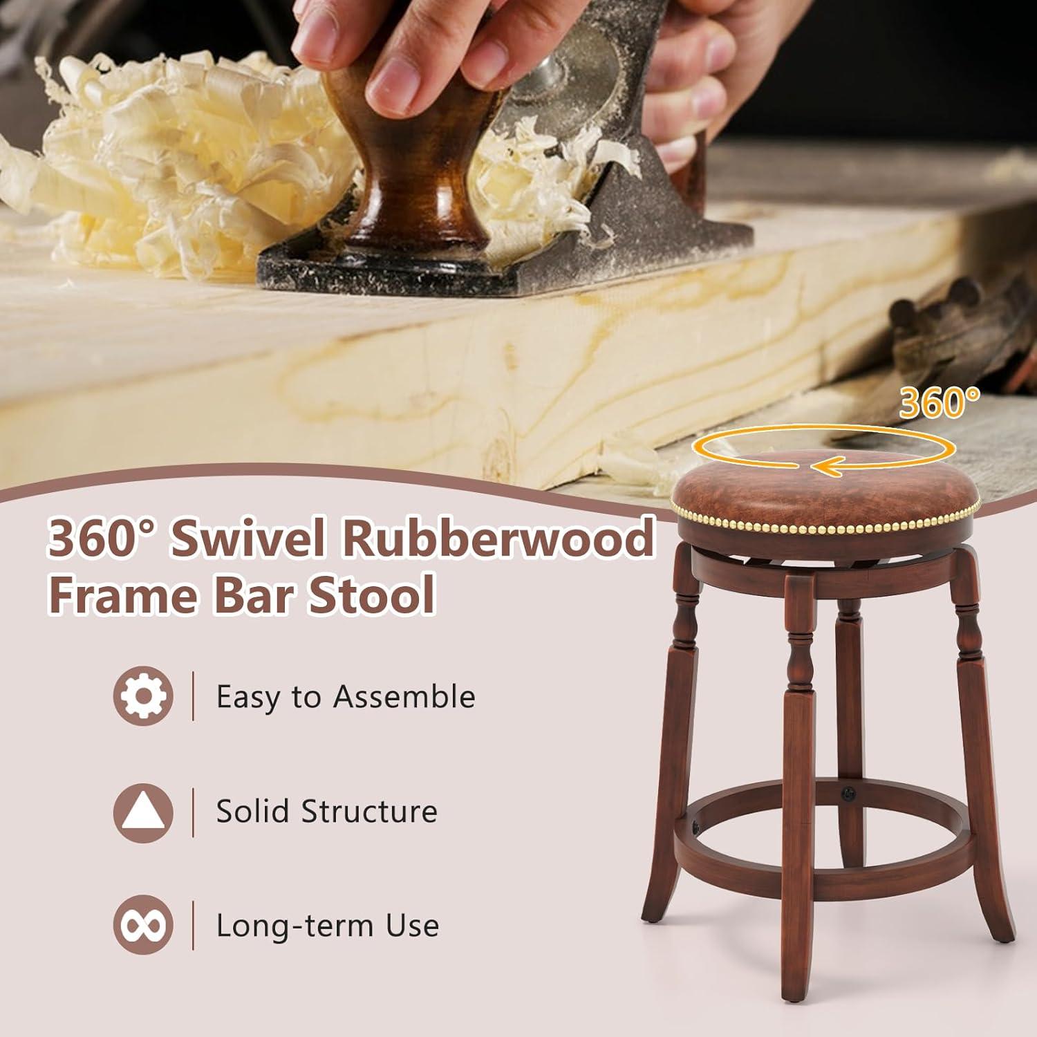 Kadyn Bar Stools, Barstools, Counter Stools, Island Stools, Bar Chairs,24 Inch Swivel Bar Stool Set of 2 with Upholstered Seat and Rubber Wood Frame-24 inches