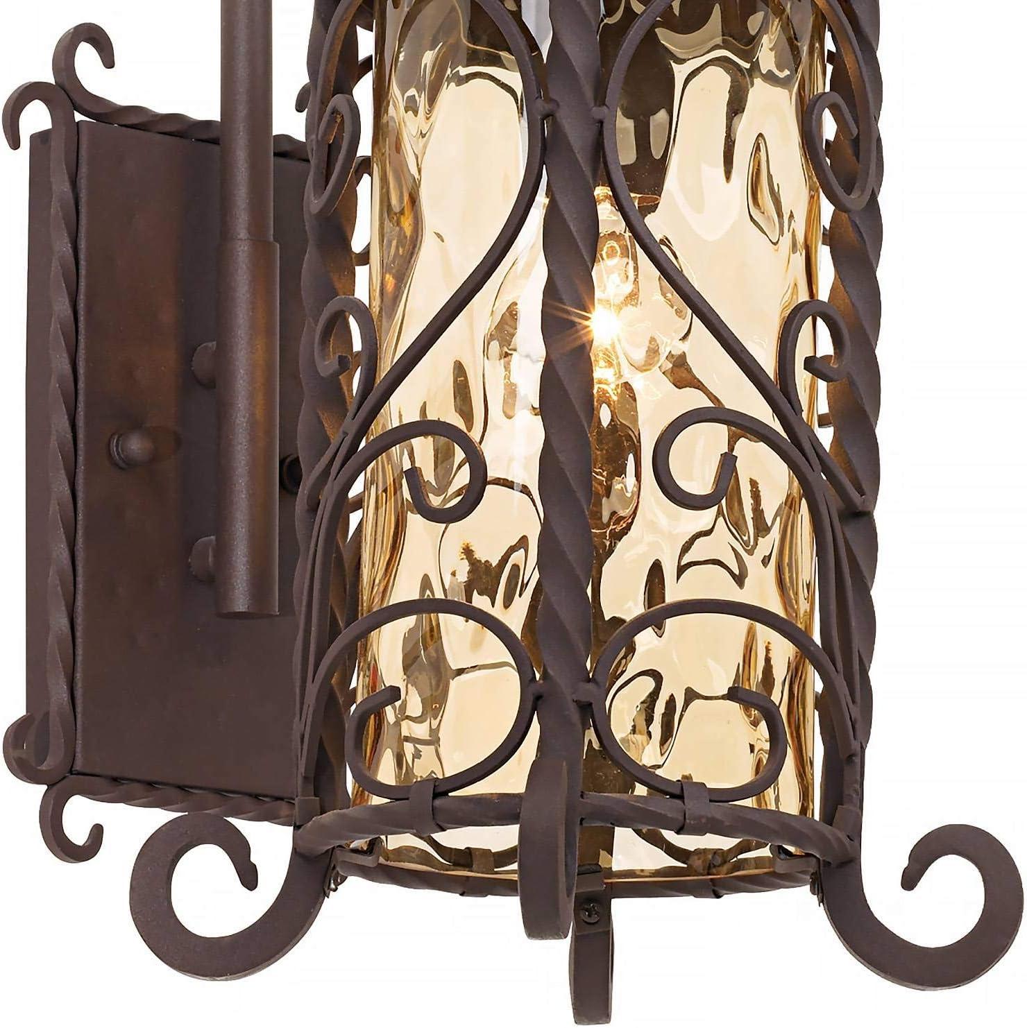 Casa Seville Dark Walnut 30" Iron Scroll Outdoor Wall Light with Champagne Glass