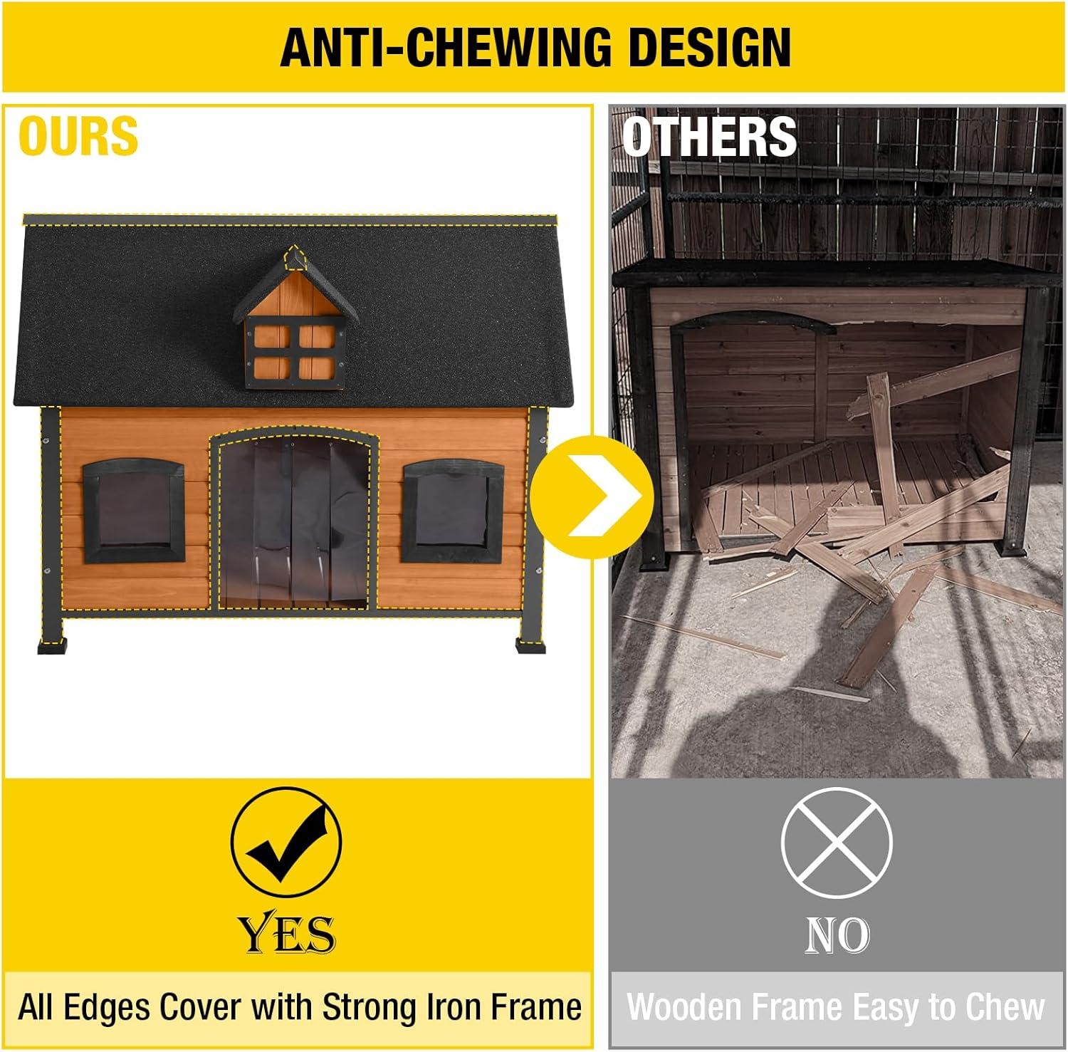 Archie & Oscar™ Lyndhurst Insulated Outdoor Dog House with Insulated Liner, Anti-Chewing Iron Frame Wooden Dog Kennel with Unique Design Roof, Weatherproof Dog House for Outdoor Indoor