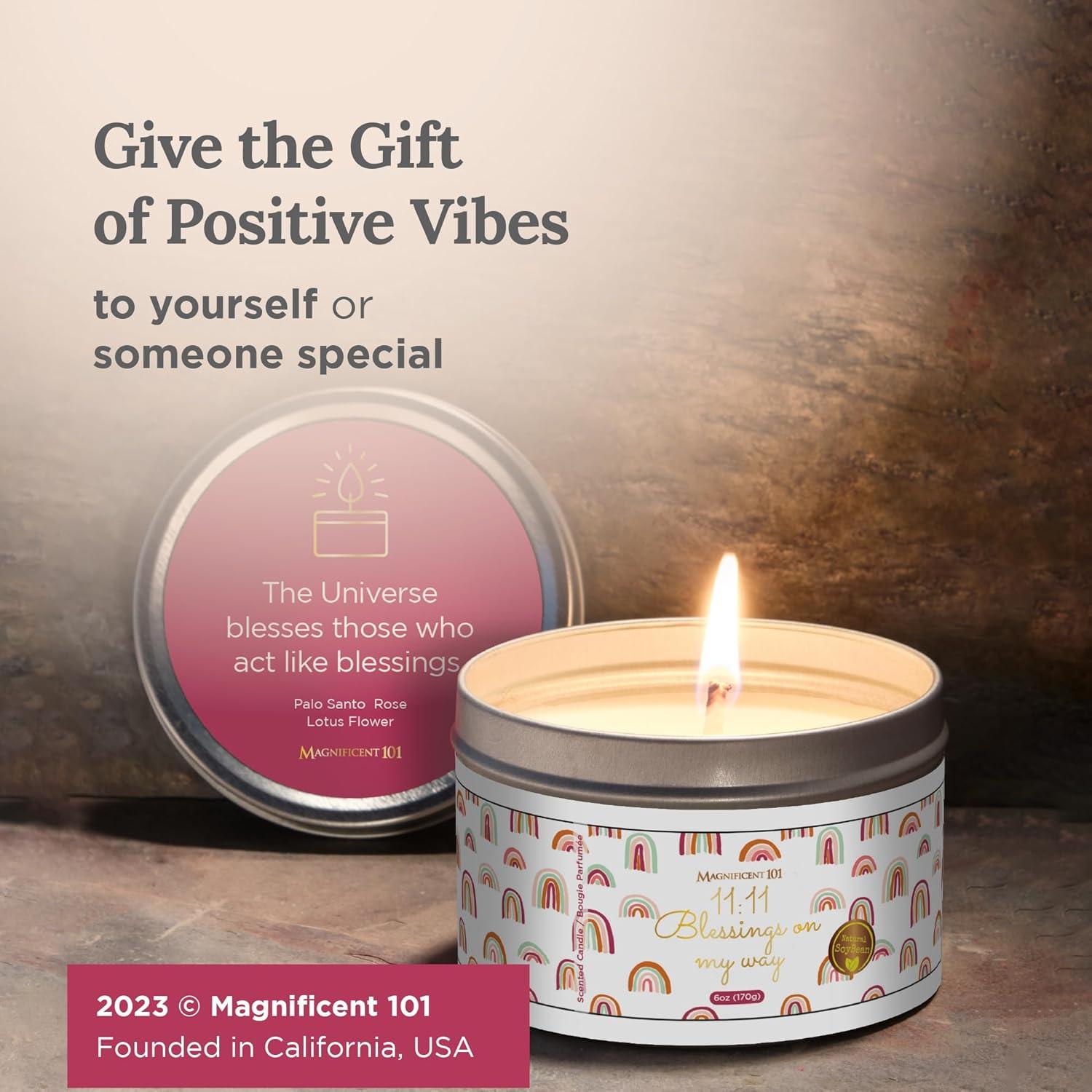 MAGNIFICENT 101 Affirmations Sage, Cedar, Palo Santo, Sprinkle of sage Leaves Smudge Candle for House Energy Cleansing, Banishes Negative Energy - Soy Wax Tin Candle (I Create My Dream Life)