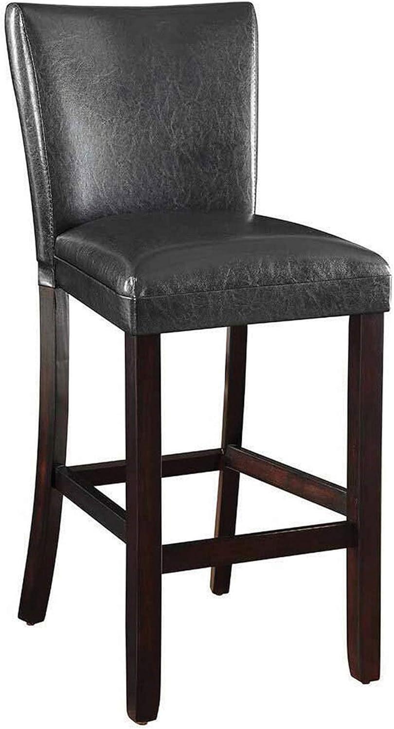 Adjustable Black Leather and Wood Swivel Bar Stool