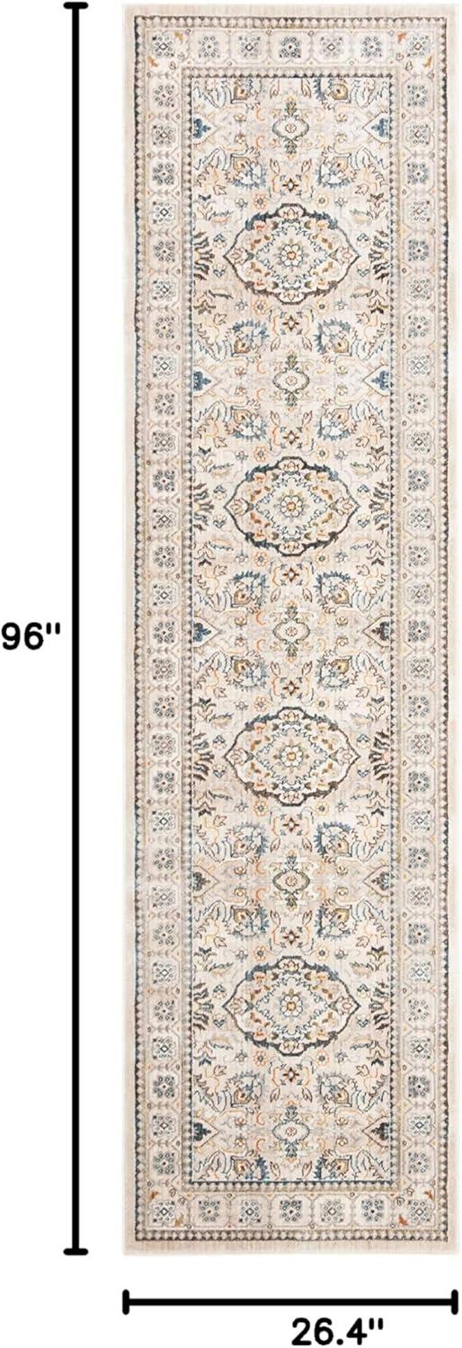 SAFAVIEH Vintage Persian Acacia Floral Bordered Rug Runner, Ivory/Light Grey, 2'2" x 8'