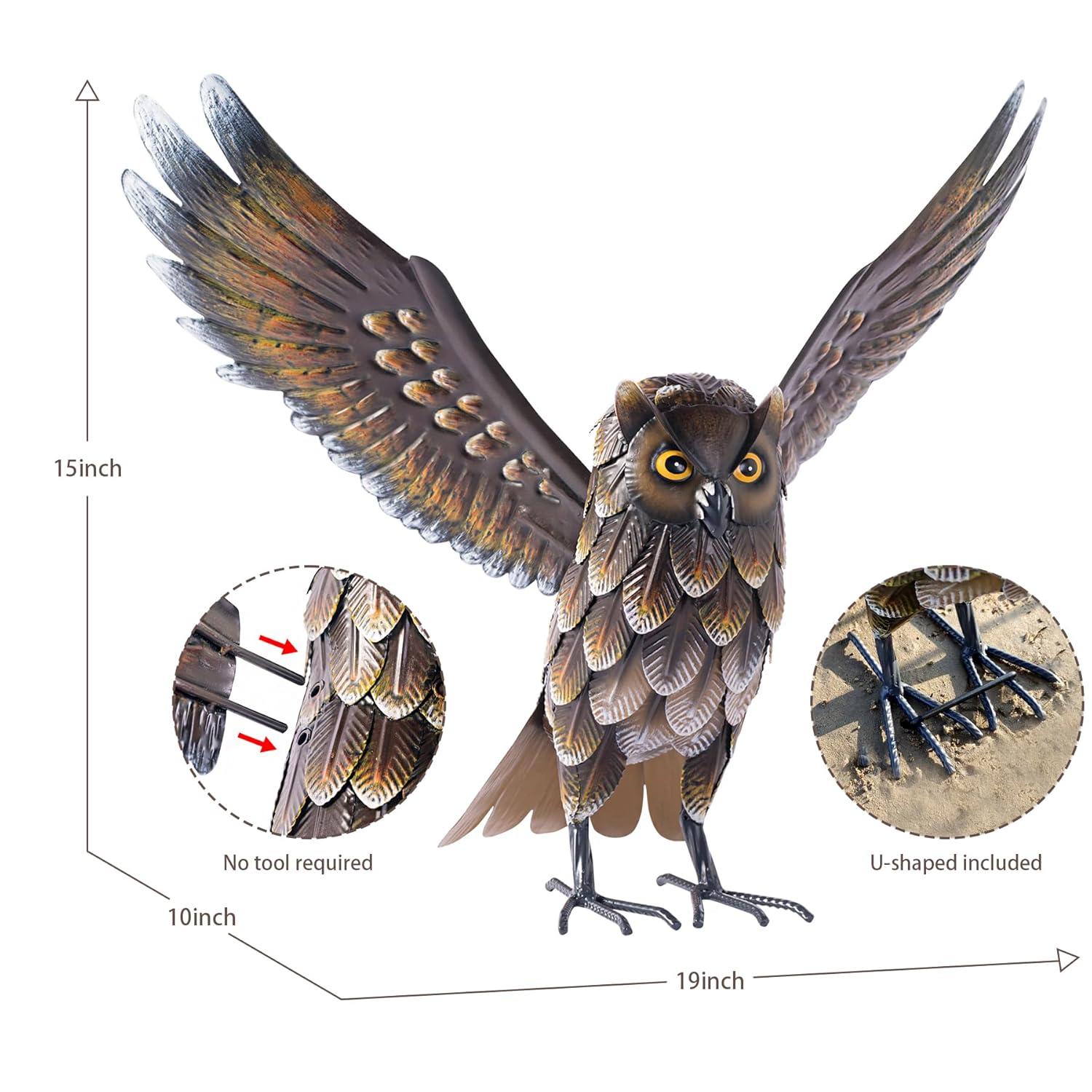 Natelf Garden Owl Sculptures & Statues, Standing Metal Bird Yard Art Sculpture for Patio Backyard Pond Outdoor Decorations