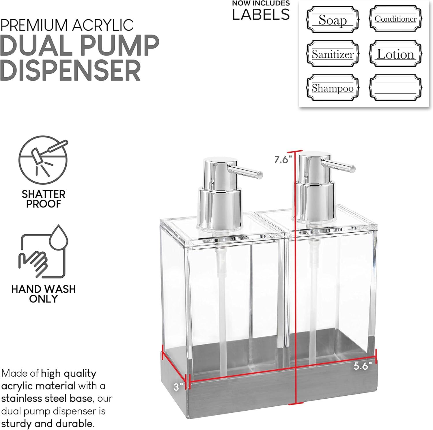 Clear Acrylic Twin Soap and Lotion Dispenser with Stainless Steel Base