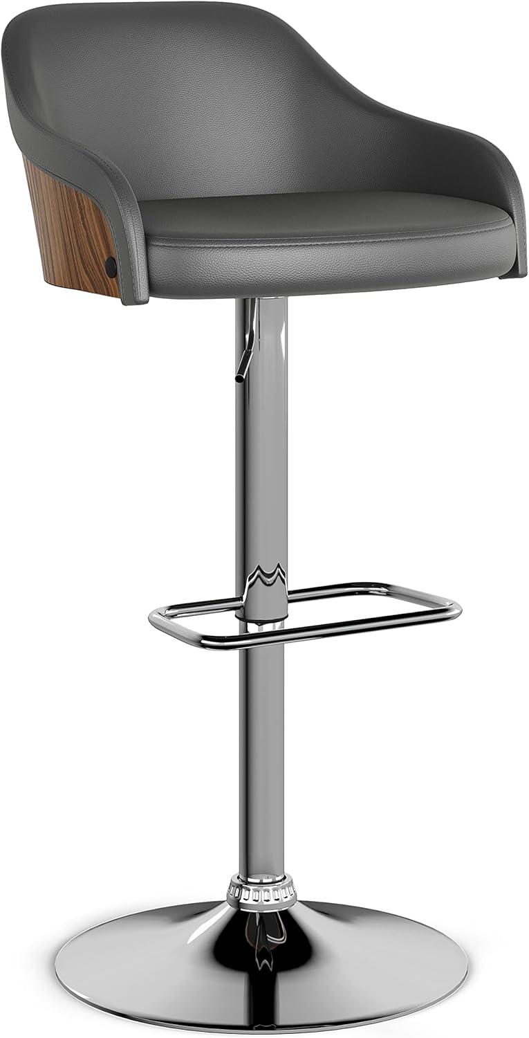 Hutton Gray Adjustable Swivel Bar Stool with Metal Base