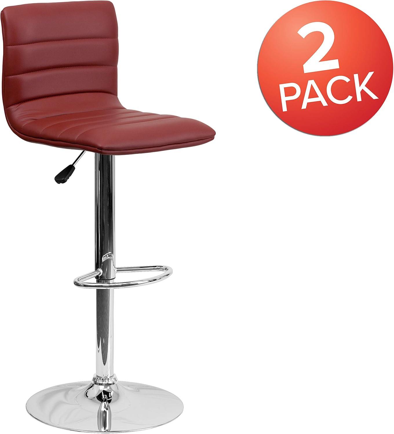 Burgundy Vinyl Adjustable Swivel Barstool with Chrome Base