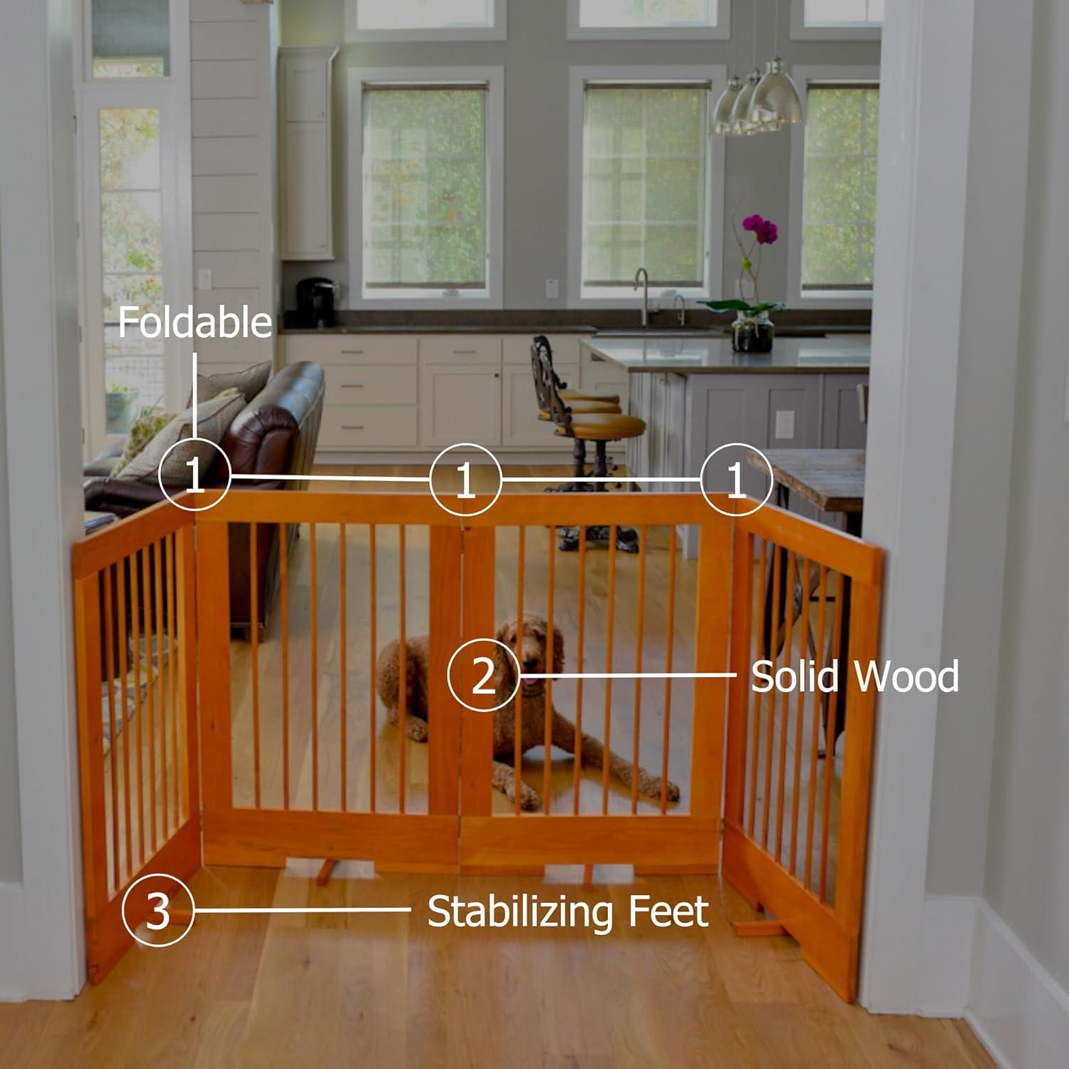 Cardinal Gates 4PG 4-Panel Freestanding Pet Gate - Adjustable Wooden Dog Gate