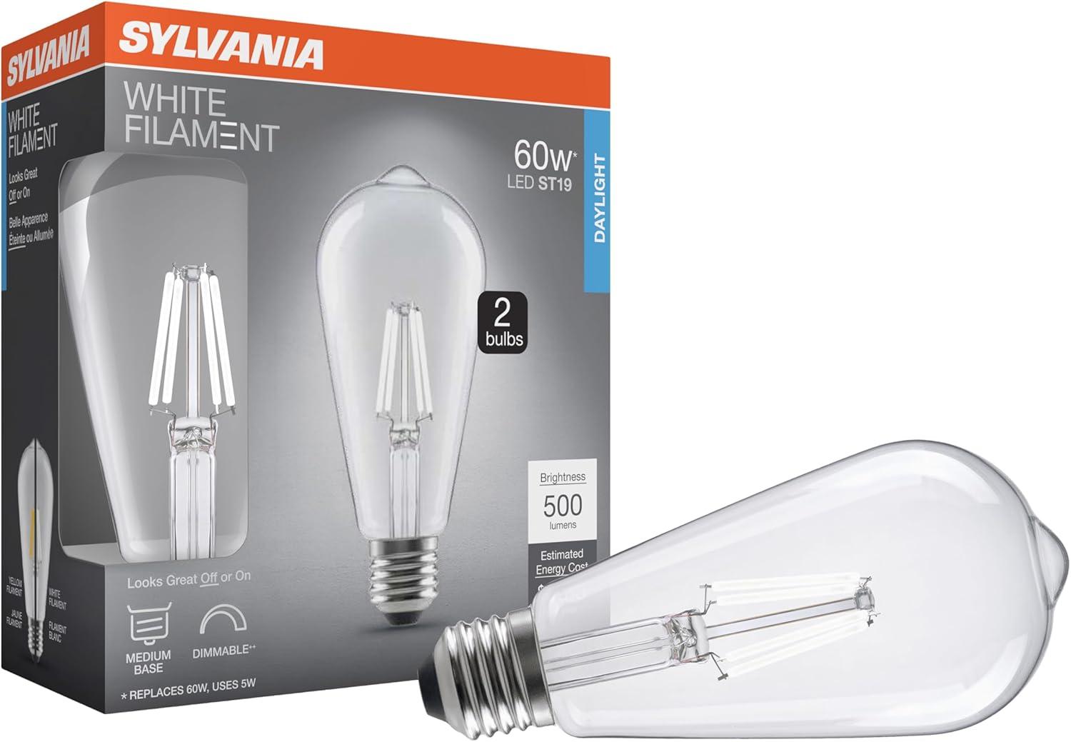 Clear LED White Filament Dimmable Bulb, 60W, Medium Base