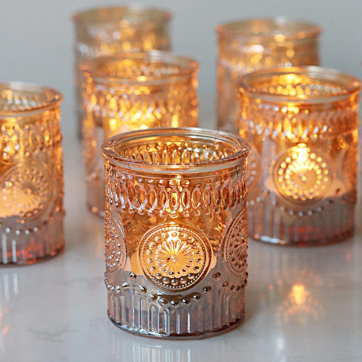 Gold Embossed Glass Tealight Candle Holders Set of 36