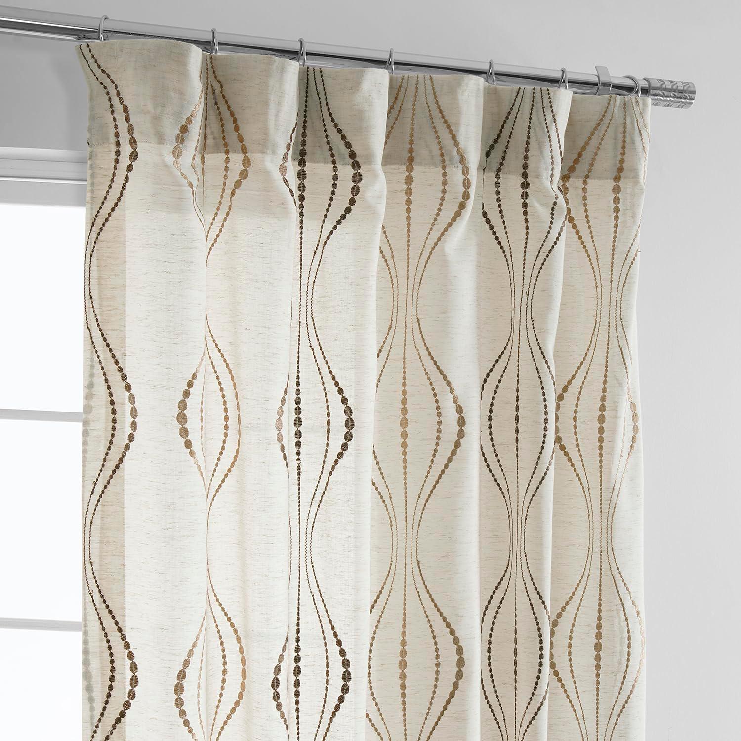 Suez Bronze Embroidered Faux Linen Sheer Curtain (1 Panel), Suez Bronze, 50W X 96L