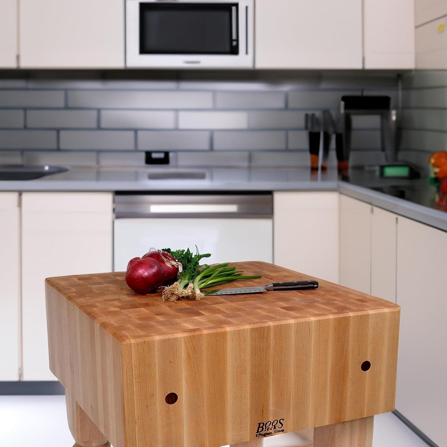 John Boos AB Series Square Wood Butcher Block Cutting Board Prep Table 10-Inch Thickness, 18" x 18" x 10", Maple