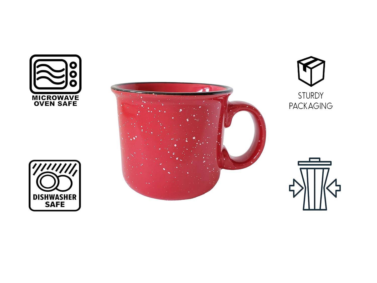 14oz Ceramic Campfire Coffee Mug (Set of 4), Red with Speckled Finish - Durable Thick Walled Camping Style Cup for Outdoors or Home