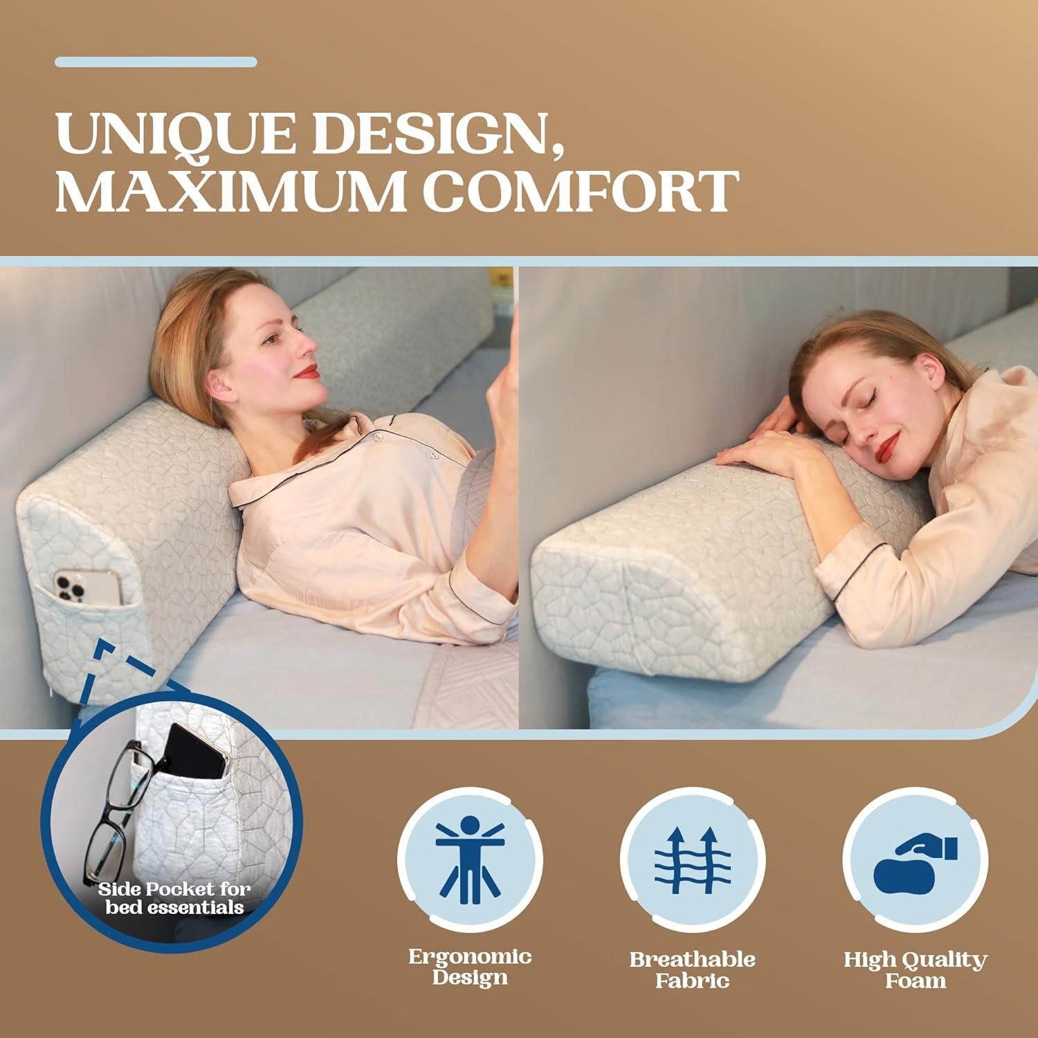 FeelAtHome Headboard Wedge Pillow - Gap Pillow for Sleep Number Bed, Mattress Gap Filler for Comfort, Queen, Gray