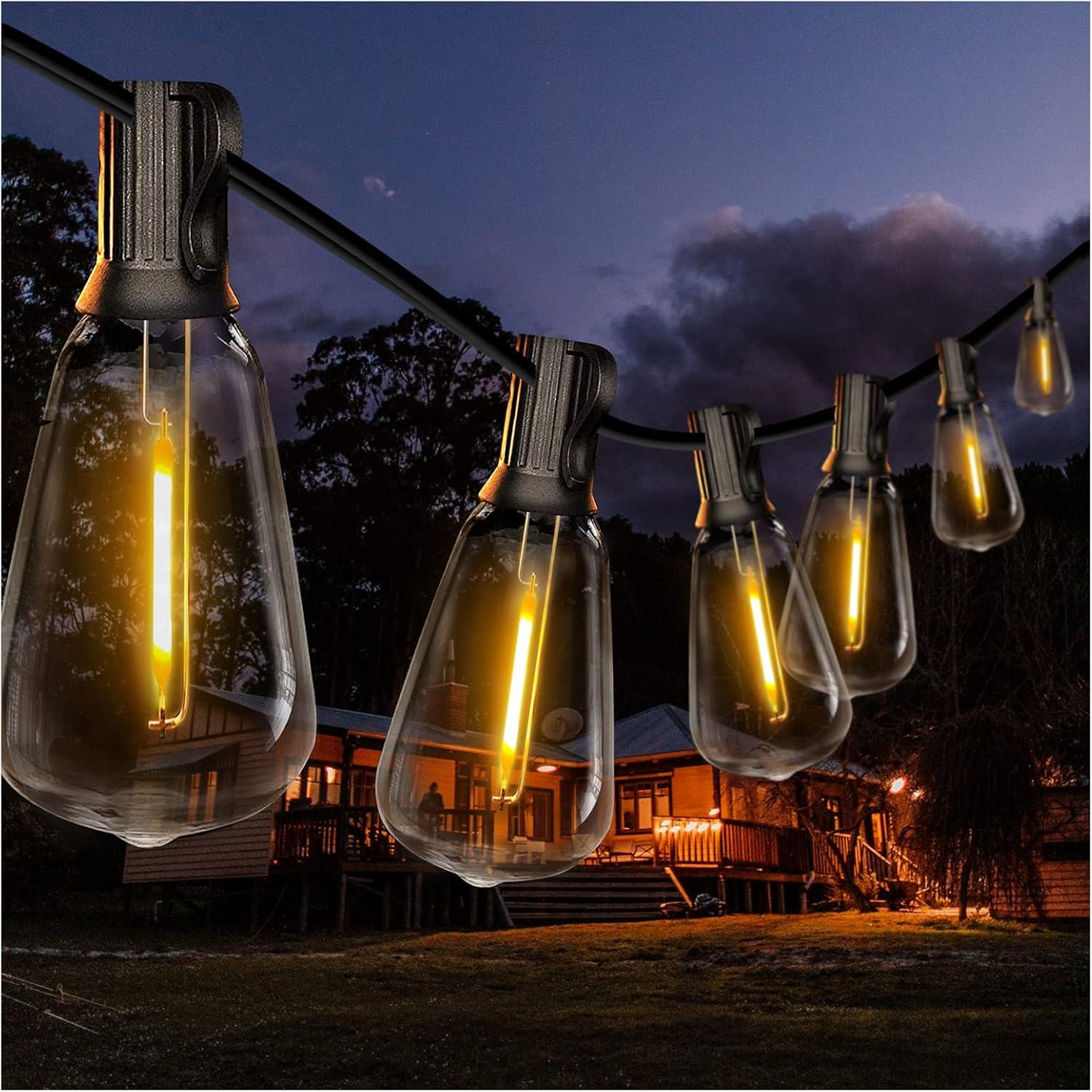 50ft Warm White LED Outdoor String Lights with Shatterproof Bulbs