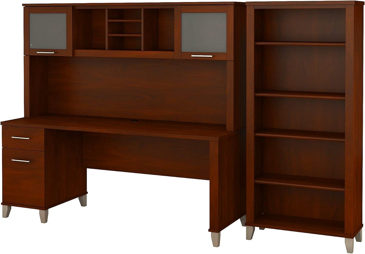 Bush Furniture Somerset 72W Desk with Hutch & Bookcase in Hansen Cherry