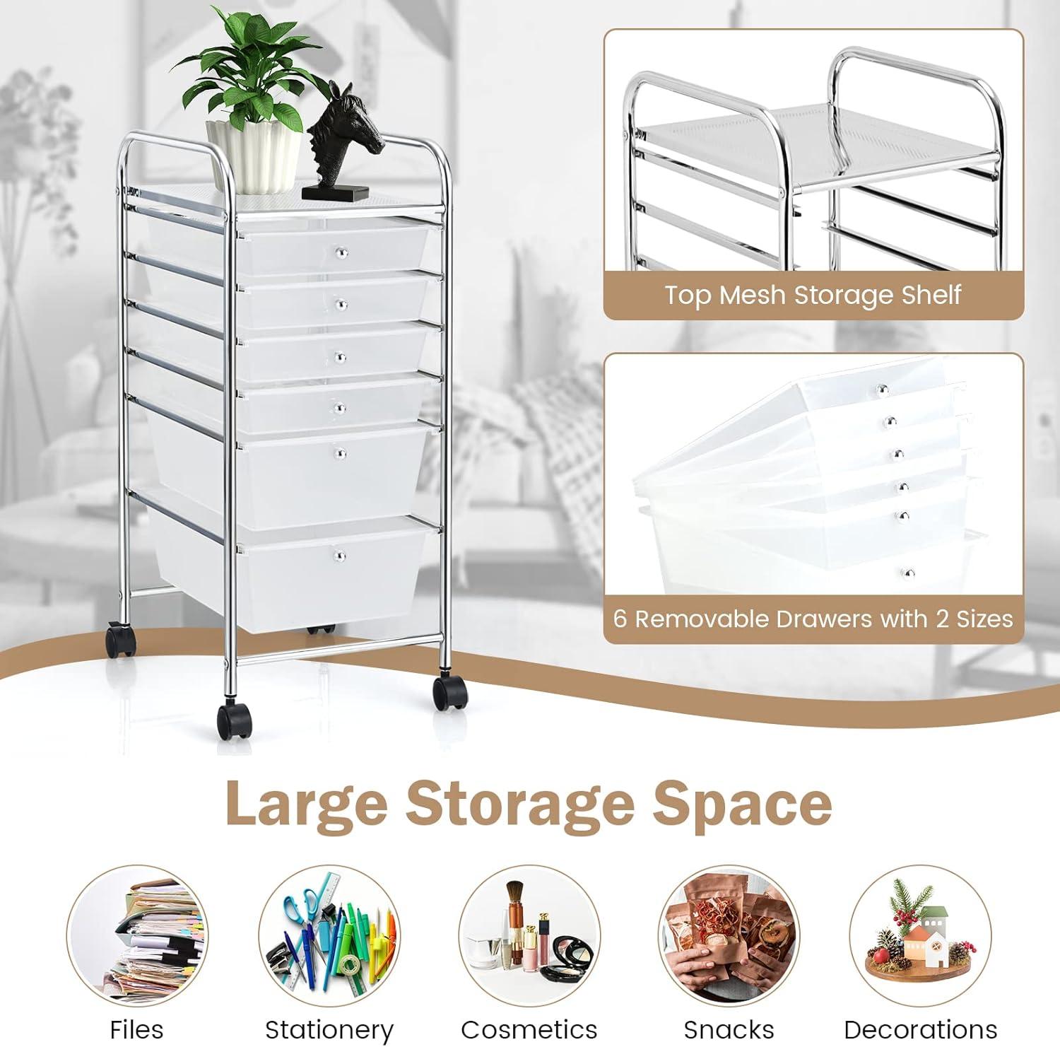 6-Drawer Rolling Storage Cart, Multifunctional Art Craft Organizer Cart, Mobile Utility Storage Cart with Removable Drawers & Lockable Wheels, Craft Cart for Home Office, School, Clear