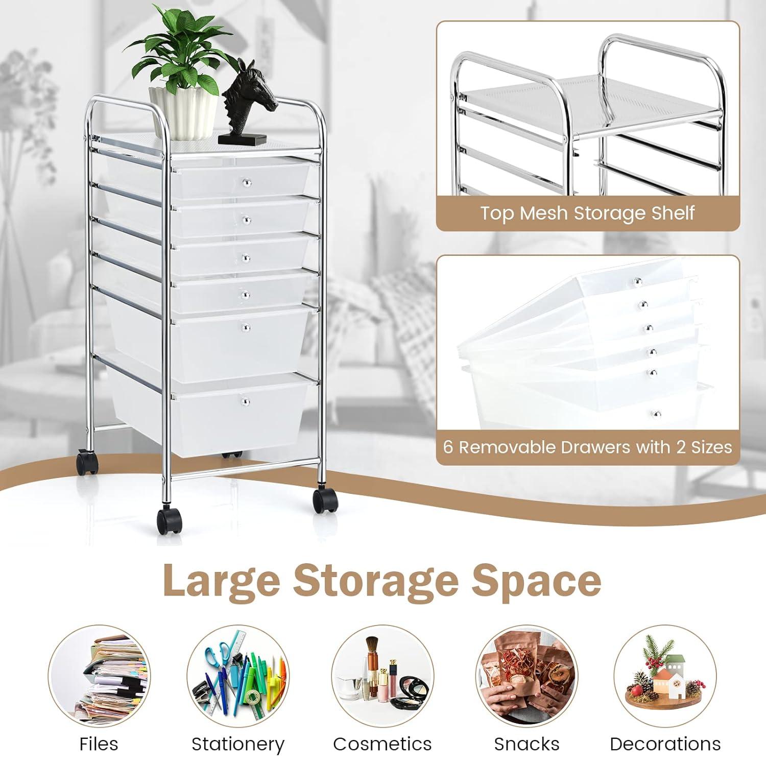 Clear 6-Drawer Rolling Storage Cart with Chrome Frame