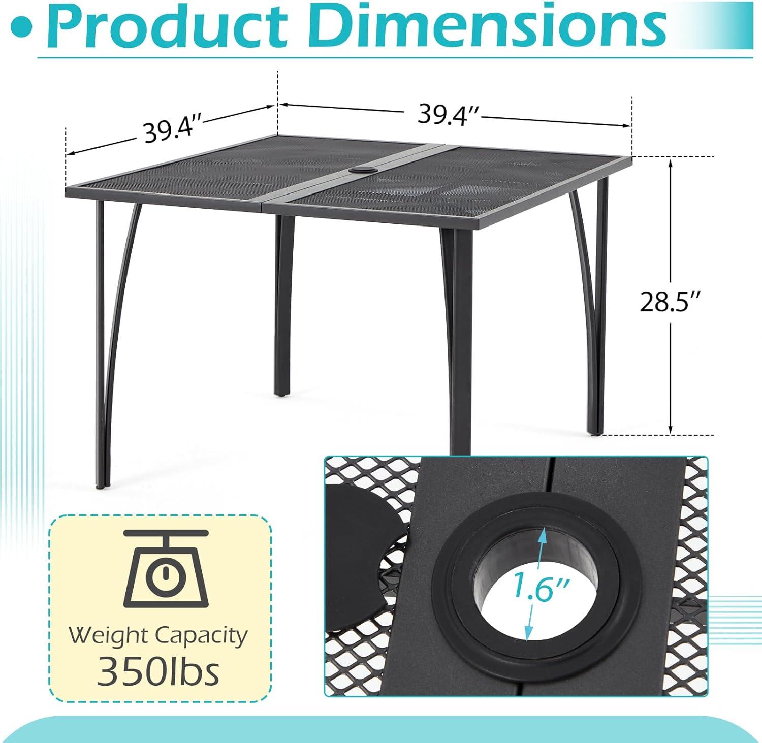 AECOJOY 39.4" Square Patio Dining Table for 4, Outdoor Dining Table with 1.6" Umbrella Hole, All-Weather Resistant Metal Tables for Patio Lawn Deck Backyard Garden Poolside (Dark Grey)