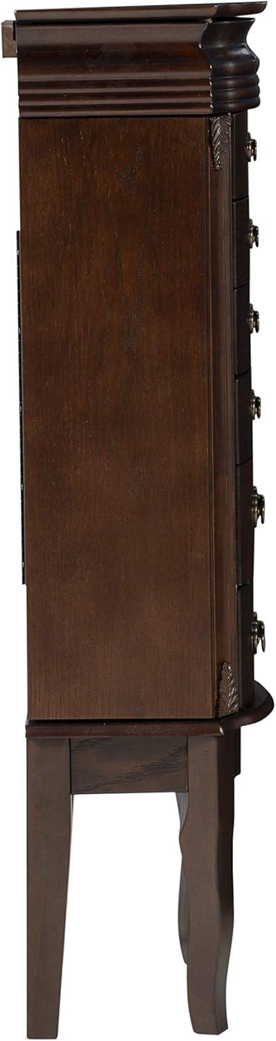 Espresso Transitional Wood Jewelry Armoire with Mirror