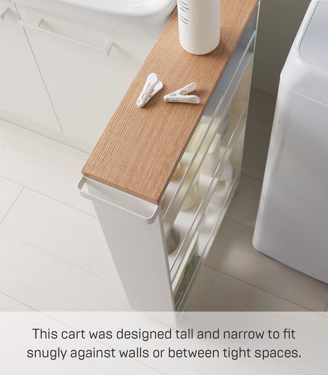 Yamazaki Tower White Rolling Slim Storage Cart With Handle