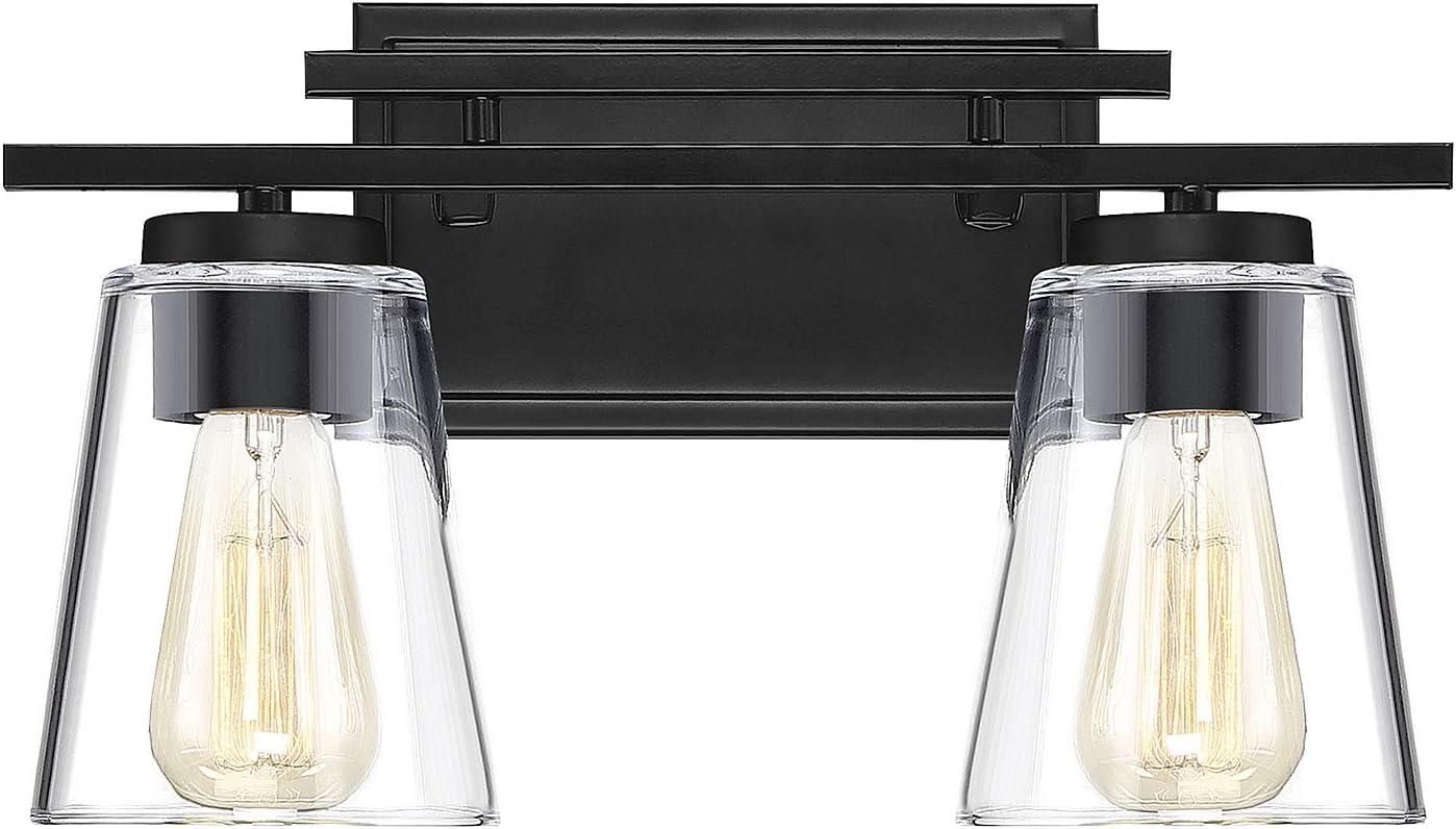 Calhoun Black 2-Light Bathroom Vanity Fixture with Clear Glass Shades