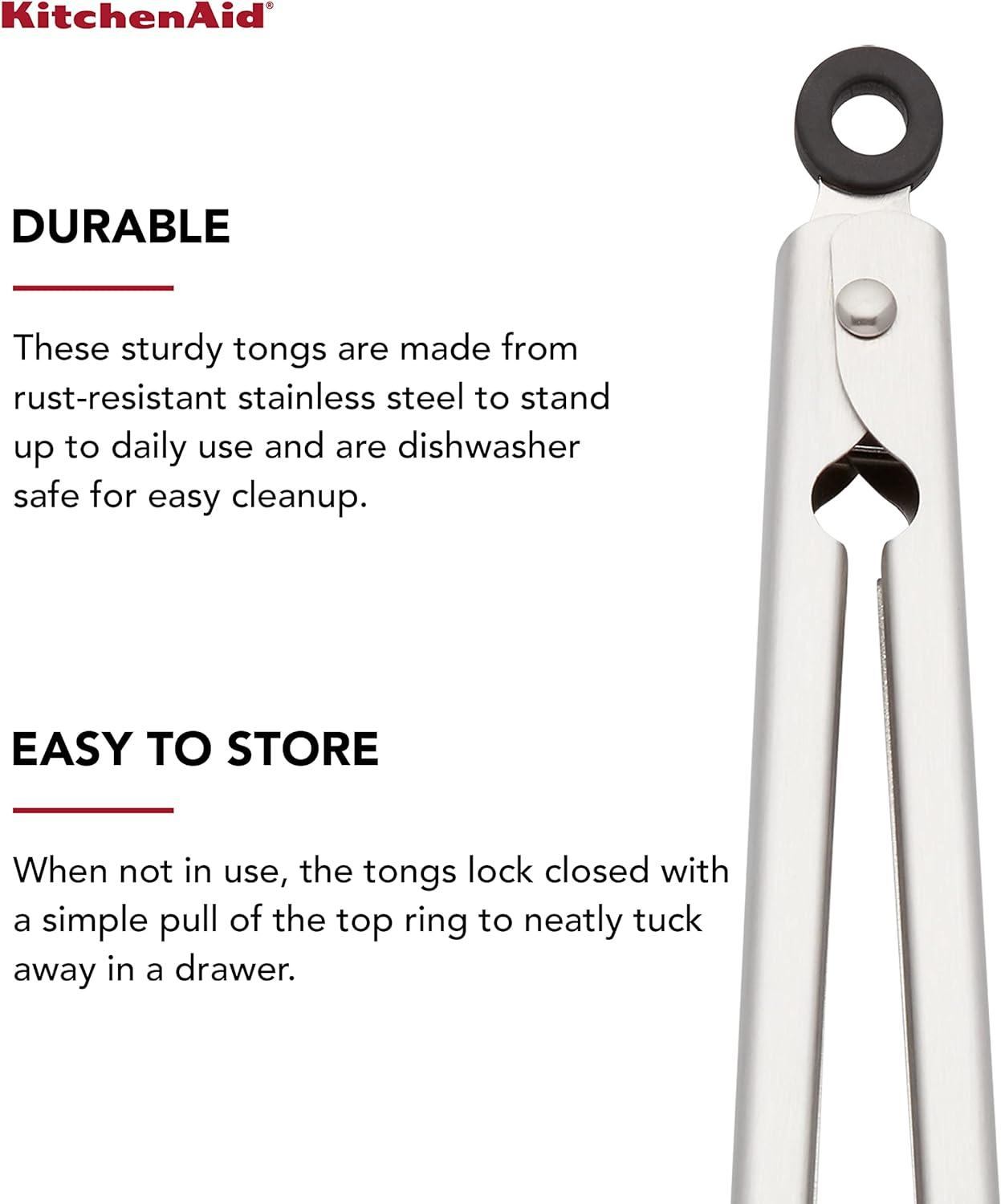 KitchenAid® KitchenAid® Gourmet Stainless Steel Serving Tongs with Hang Hook and Secure Closing Lock, 9 Inch