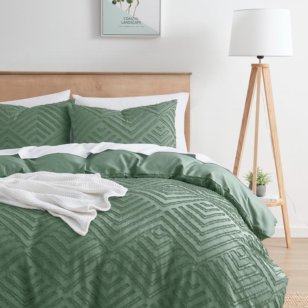 Boho Bedding King Duvet Cover Set - 3 Piece Tufted Double Brushed Boho Duvet Cover with Zipper Closure, 104x90 Inches and 2 Pillow Shams