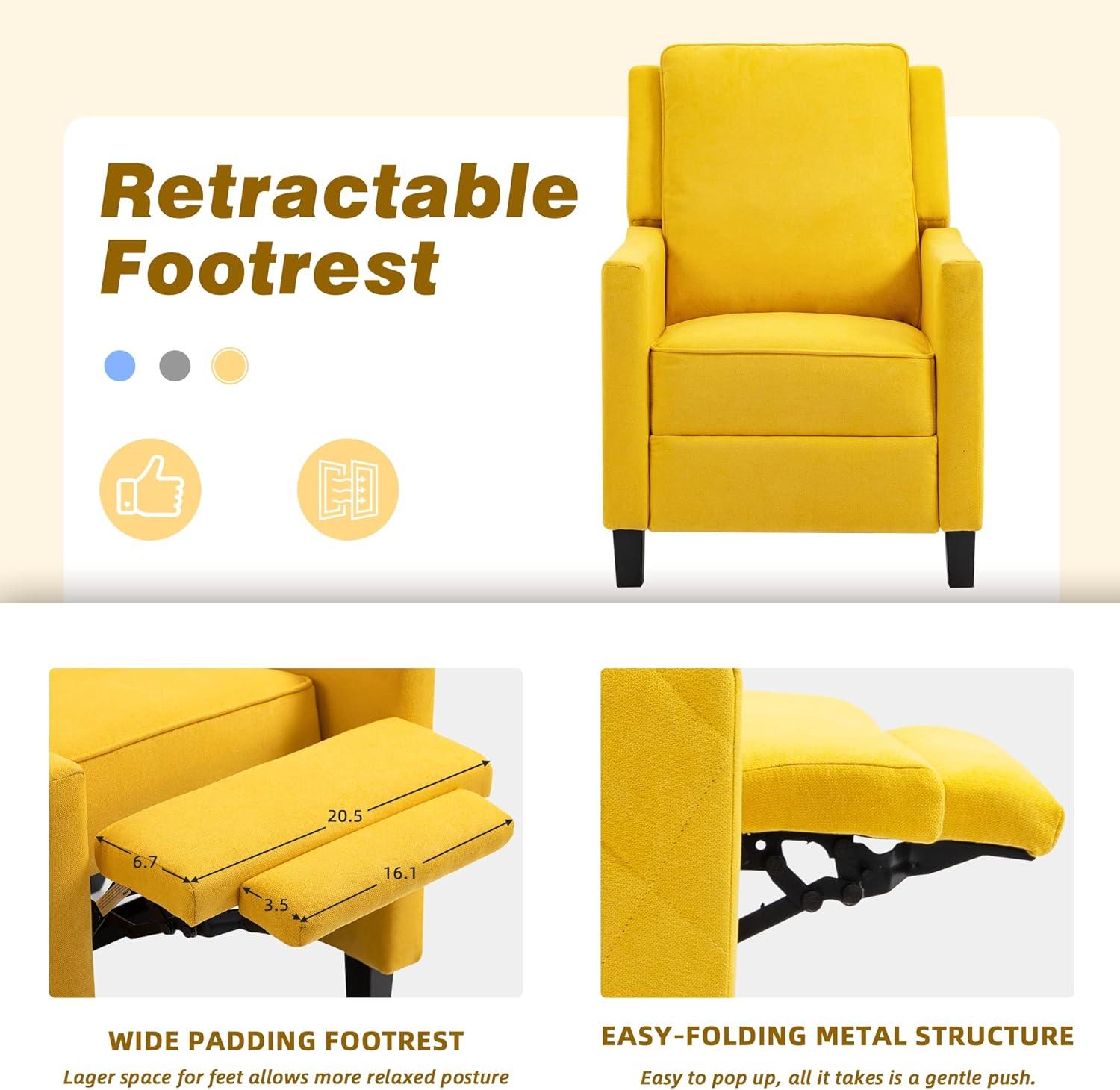 AVAWING Push Back Recliner Chair, Wing Back Chairs with Arms, Mid-Century Vintage Accent Chair for Living Room, Polyester, Yellow