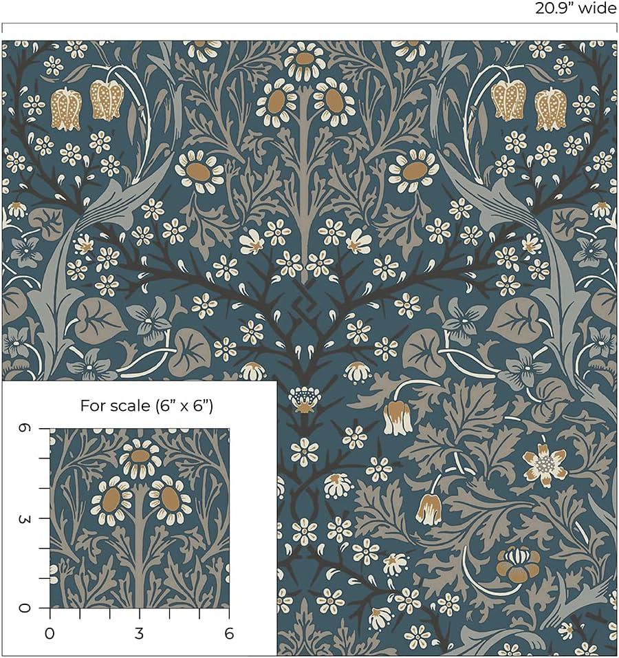 NextWall  Victorian Garden Floral Peel and Stick Wallpaper 20.9 in. W x 18 ft. L - Aegean Blue & Warm Stone