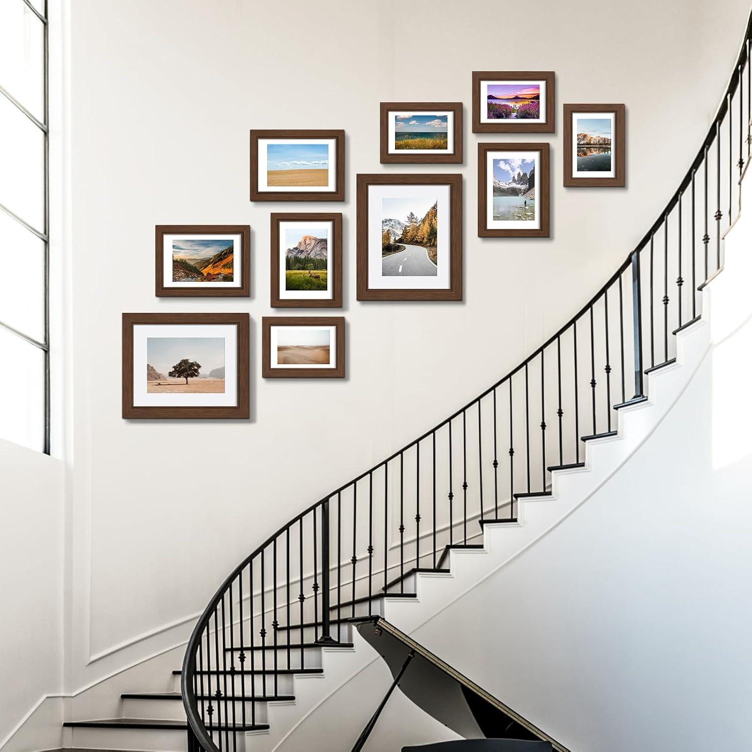 Picture Frames Set of 10, Collage Picture Frames for 8x10, 5x7, 4x6 Photos Real Glass for Wall or Tabletop