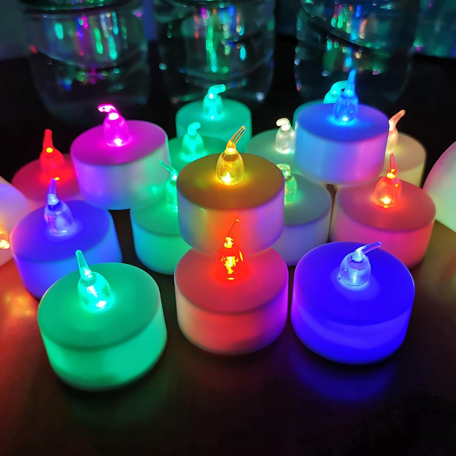 24 Pack LED Tea Lights Candles â 7 Color Changing Flameless Tealight Candle â Long Lasting Battery Operated Candles â Decoration for Wedding, and Christmas (Multi-Color -24pcs)